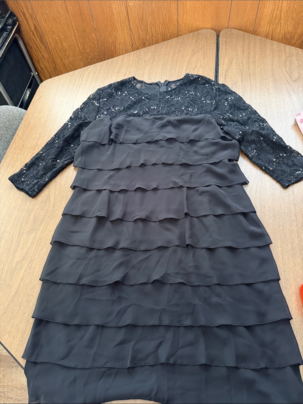 Alex Evenings Black Lace Tiered Midi Dress